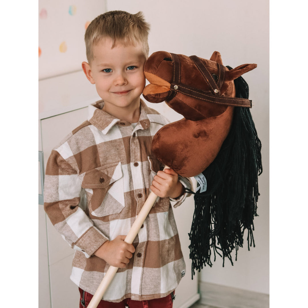 Teddykompaniet plyschhäst, träpinne, tyglar, 80 cm, T-TED-03002