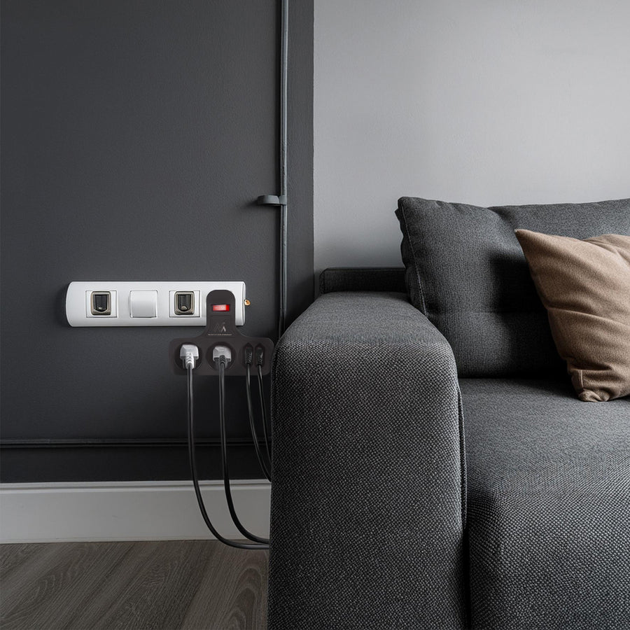Maclean eluttag, fyrdubbelt med på/av-brytare, stabiliseringsfot, schuko-typ, 2x2,5A, 2x16A, MCE224 G/B