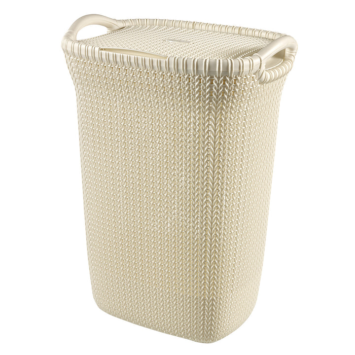 Tvättkorg Curver, genombruten design, 2 handtag, 57 l, kräm, Stickat