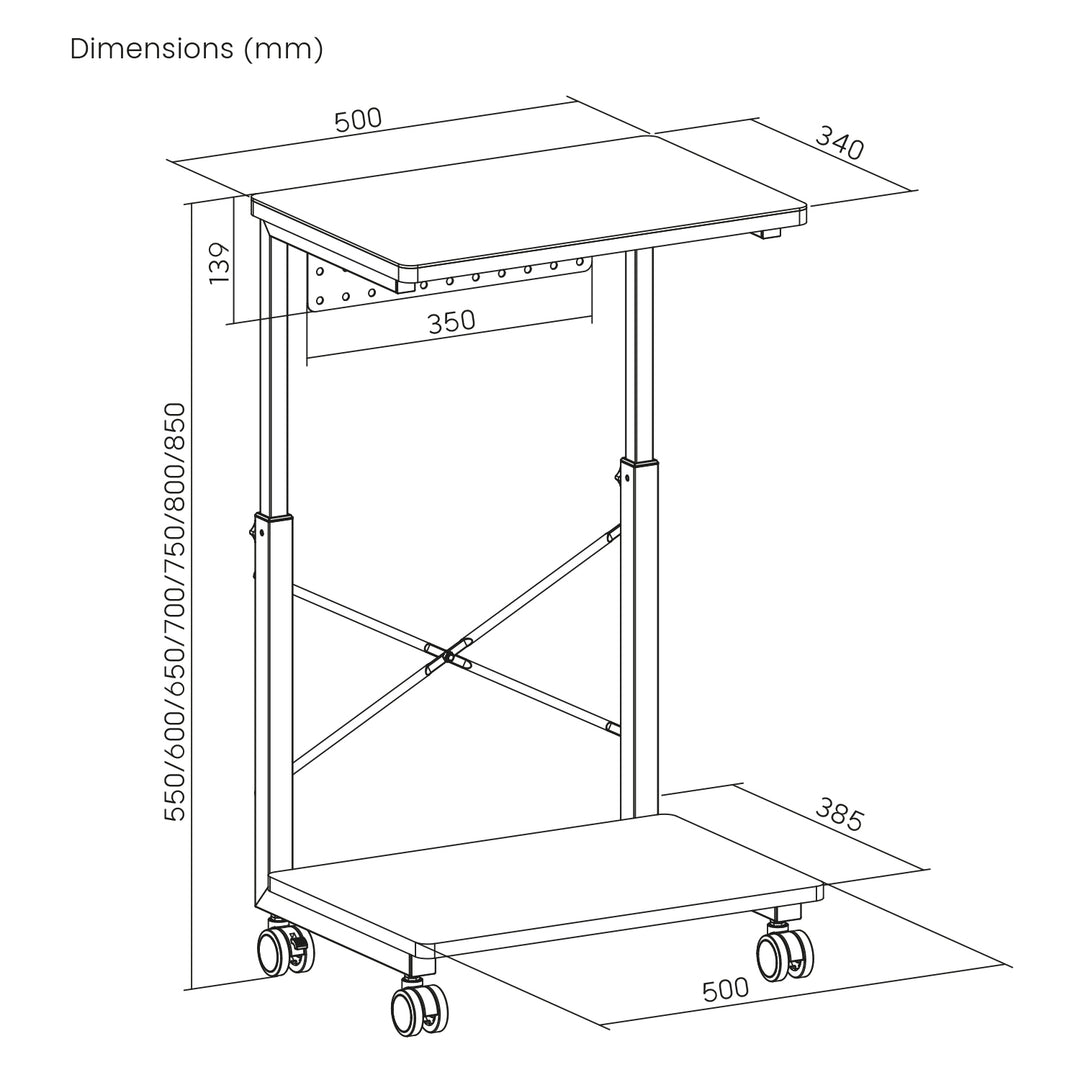 CPU-datorvagn med NanoRS-hylla, max 80 kg, höjdjusterbar 550~850 mm, RS430