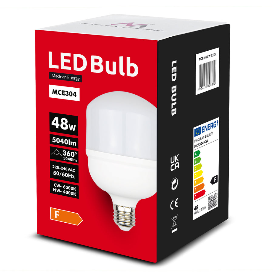 4x Maclean LED-lampa, E27, 48W, 220-240V AC, kallvit, 6500K, 5040lm, MCE304 CW