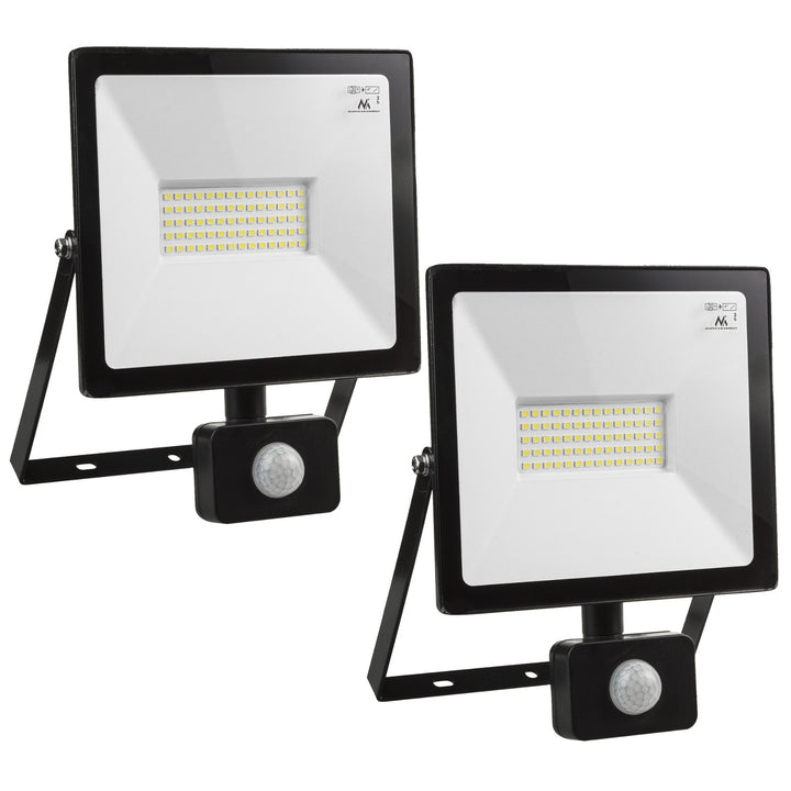 2x LED-strålkastare med Maclean rörelsedetektor, slim 50W, 4000lm, kallvit (6000K), IP44, MCE650 CW PIR