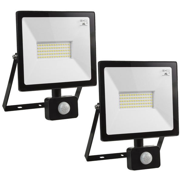 2x LED-strålkastare med Maclean-rörelsesensor, slim 50W, 4000lm, varmvit (3000K), IP44, MCE650 WW PIR