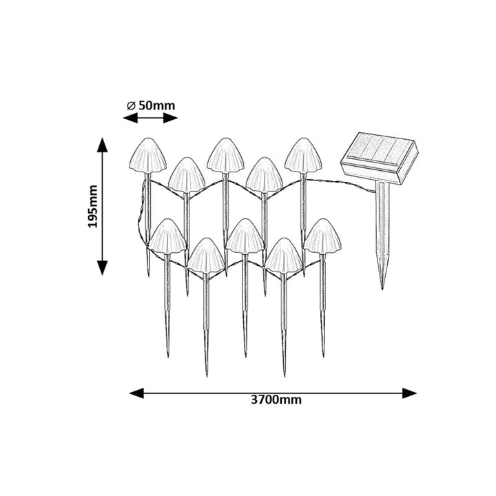 Rabalux solcellslampor, 10 armaturer, LED, IP44, svampformad skärm, Skadar