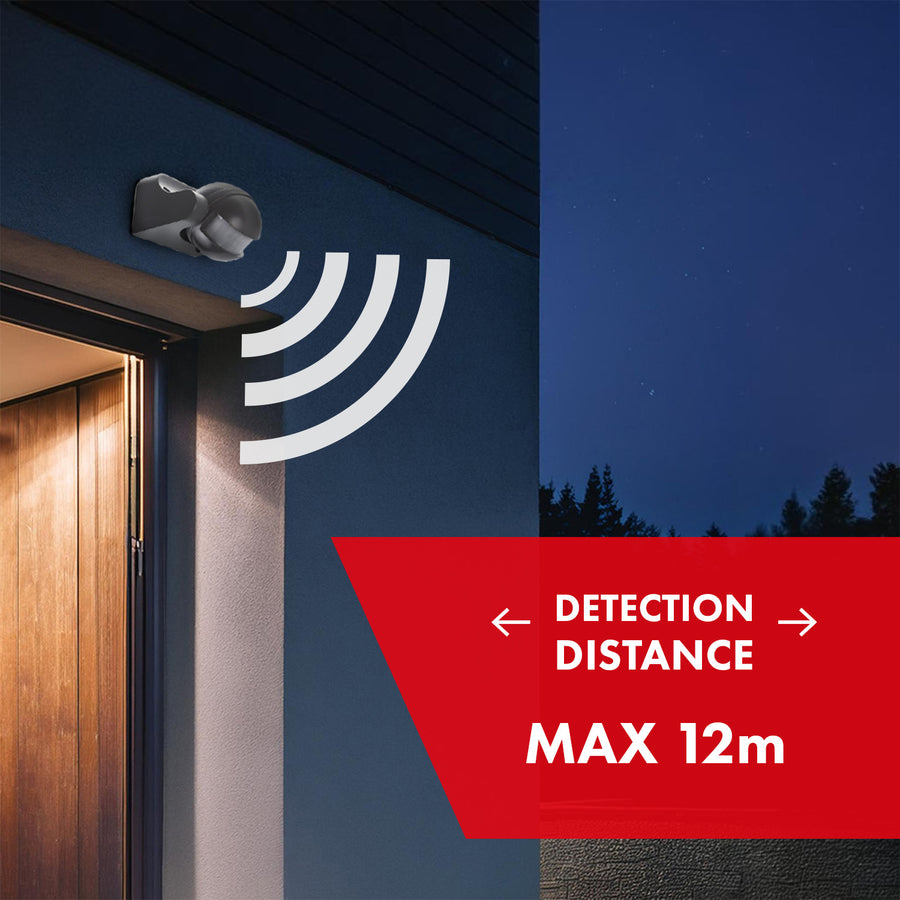 Maclean infraröd PIR-rörelsedetektor IP44 grå räckvidd 12m max belastning 800/1200W MCE358 GR
