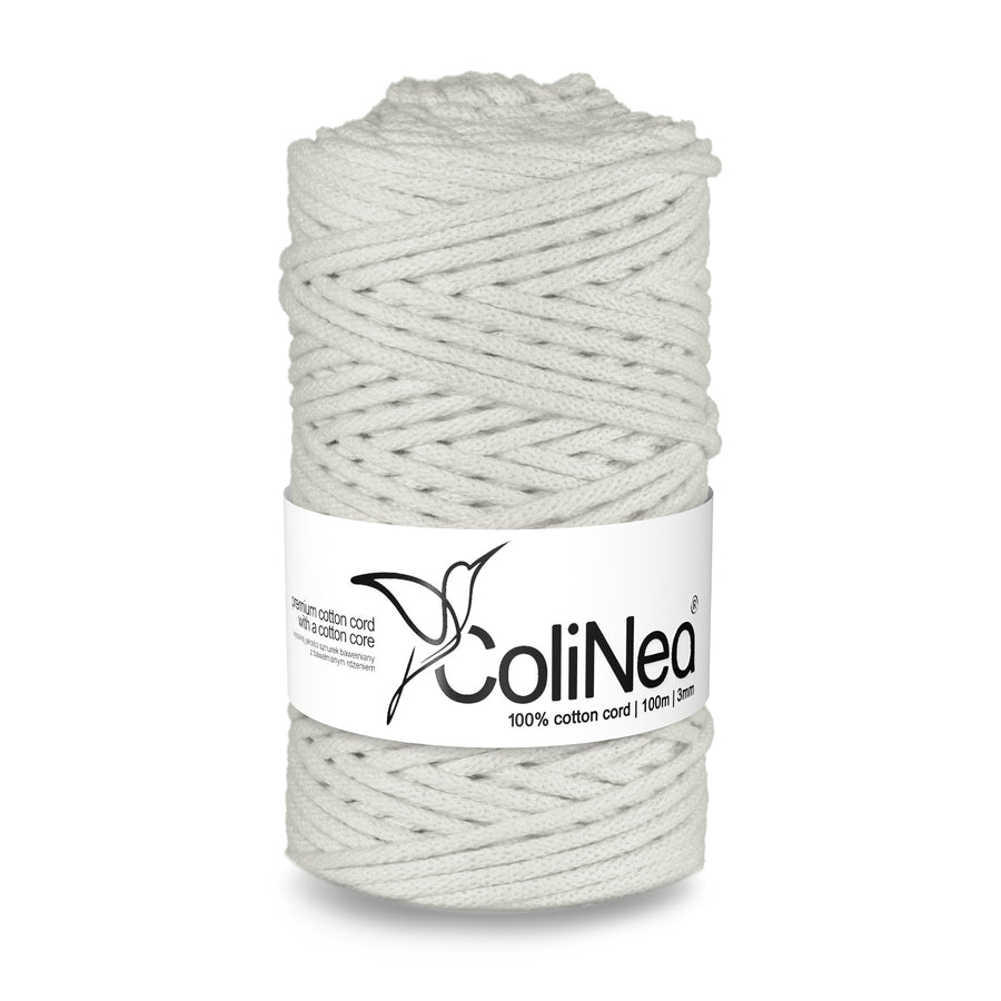 ColiNea, bomullssladd med bomullskärna, flätad, 3mm, 100m, vit