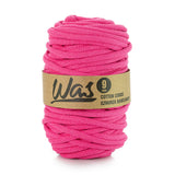 "WAS, cotton cord with polyester core, braided, 9mm, 50m, fuchsia" tłumaczy się na "WAS, bomullssnodd med polyesterkärna, flätad, 9mm, 50m, fuchsia