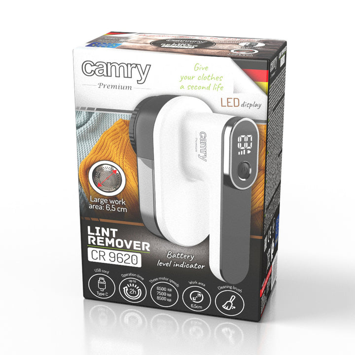Camry Tissue Shaver, LCD-display, uppladdningsbart Li-Ion-batteri, vit och svart, CR 9620
