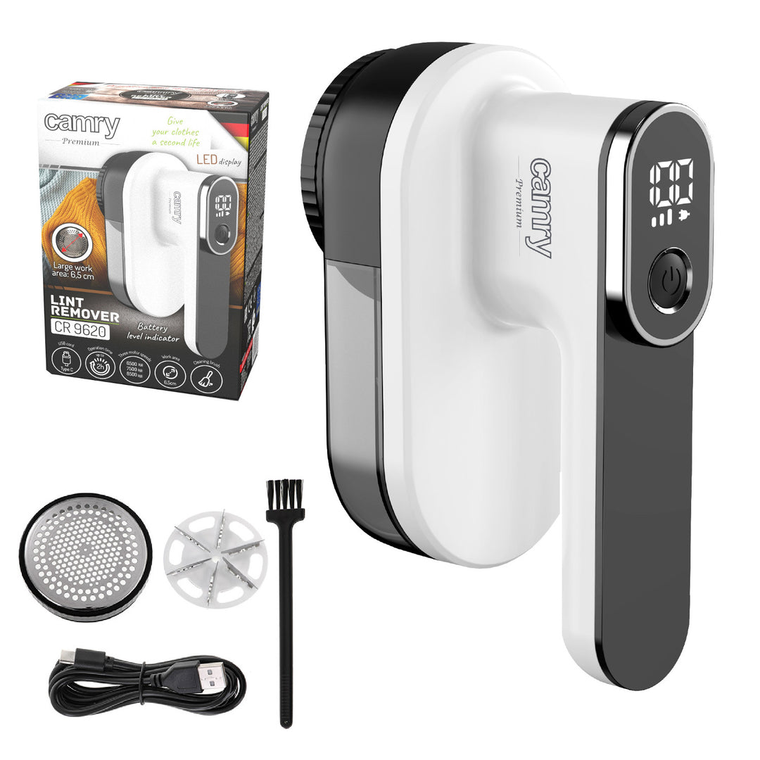 Camry Tissue Shaver, LCD-display, uppladdningsbart Li-Ion-batteri, vit och svart, CR 9620