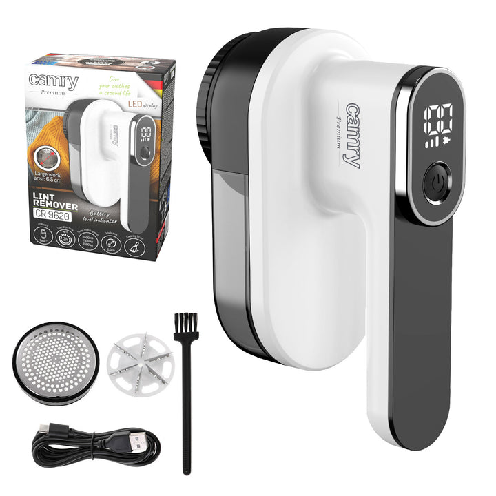 Camry Tissue Shaver, LCD-display, uppladdningsbart Li-Ion-batteri, vit och svart, CR 9620