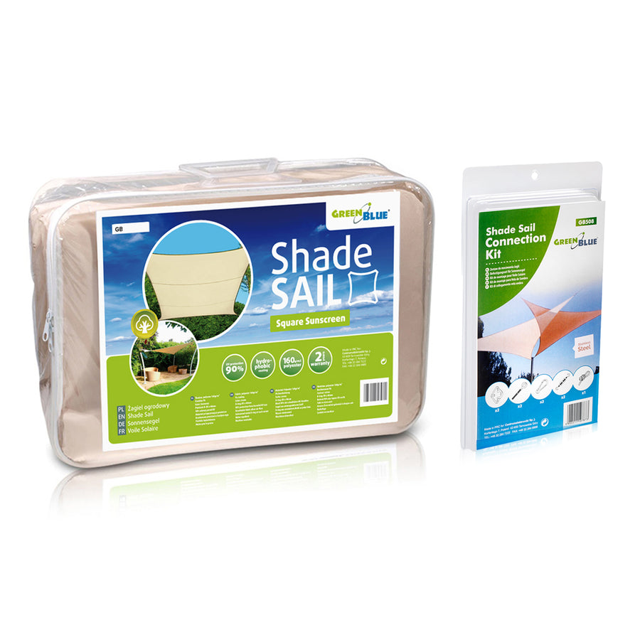 GreenBlue UV-skuggsegel för trädgård, polyester, 4 m kvadrat, krämfärgad, hydrofobisk yta, GB504 + GB508