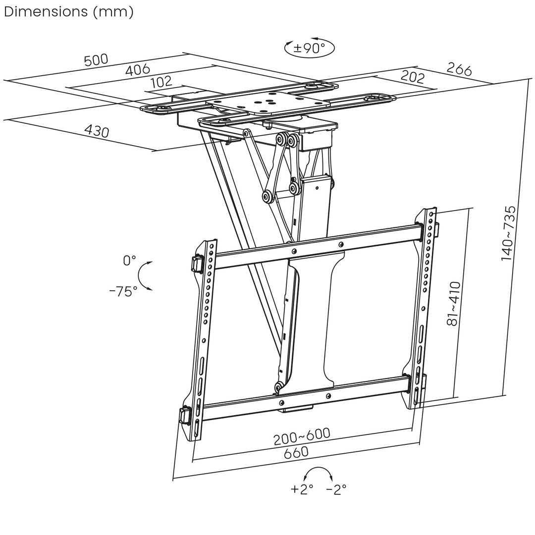 Maclean elektriskt takfäste för TV, TUYA-stöd, max VESA 600x400, 90st svängbart, 32"-75", 35kg, MC-490