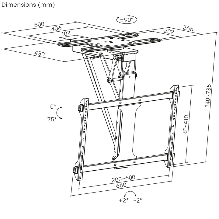 Maclean elektriskt takfäste för TV, TUYA-stöd, max VESA 600x400, 90st svängbart, 32"-75", 35kg, MC-490