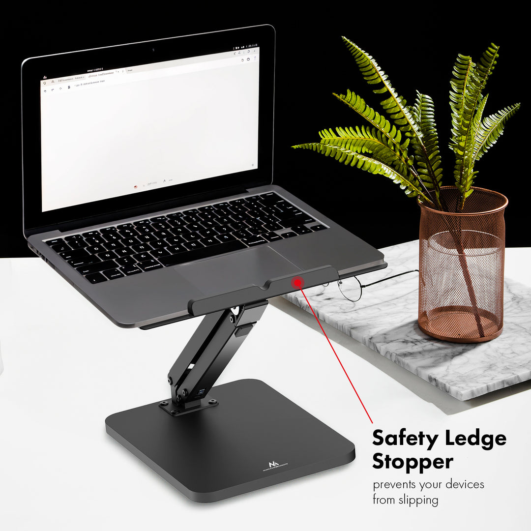Maclean skrivbordsstativ för skärm eller laptop, gasfjäder, för stående och sittande, svart, MC-493