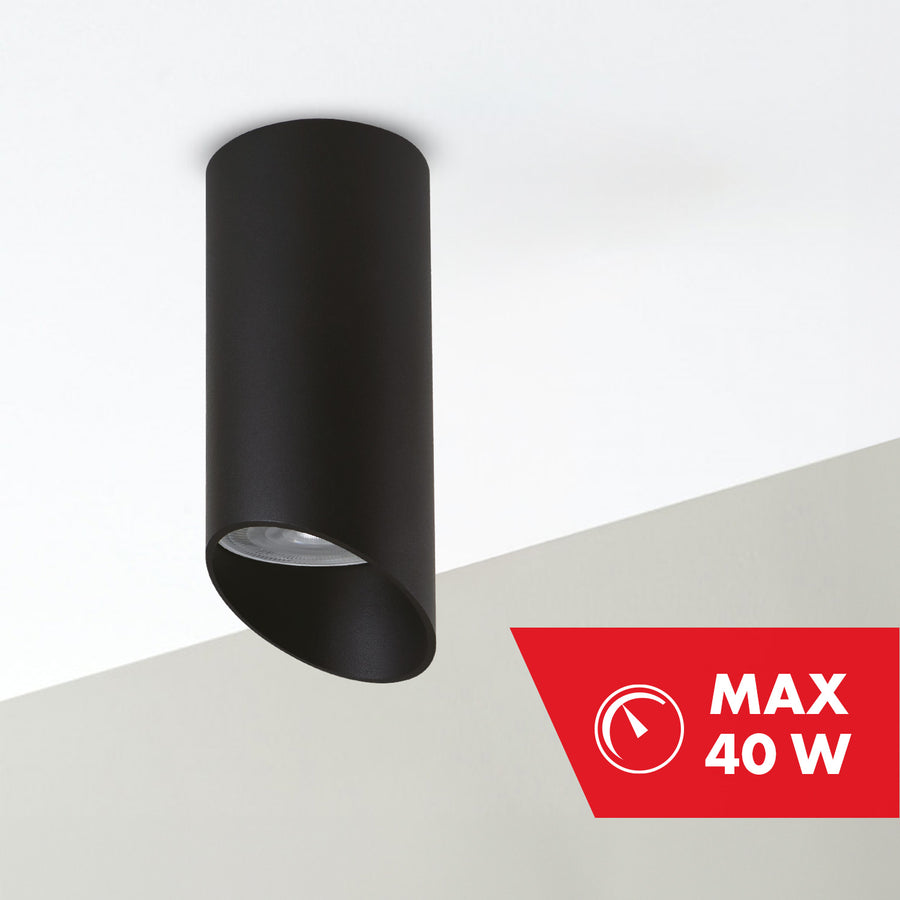 Maclean utanpåliggande armatur/rör, spot, rund, aluminium, GU10, 55x130mm, svart, MCE360 B