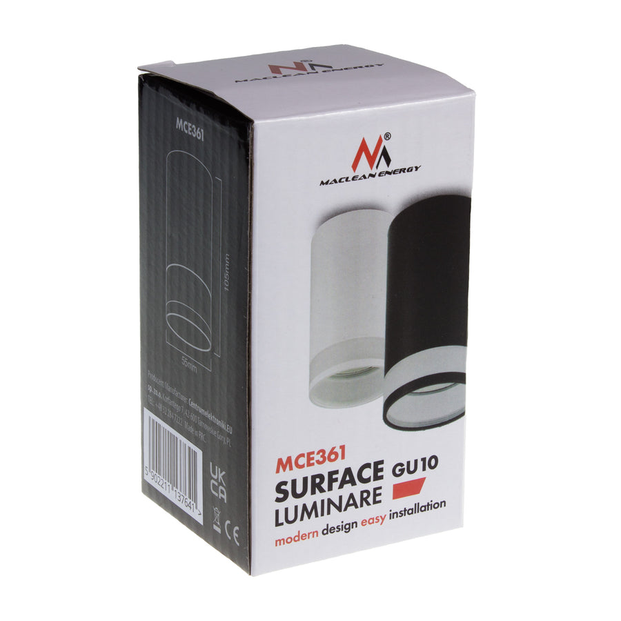 Maclean utanpåliggande armatur/rör, spot, rund, aluminium, GU10, 55x105mm, svart, MCE361 B
