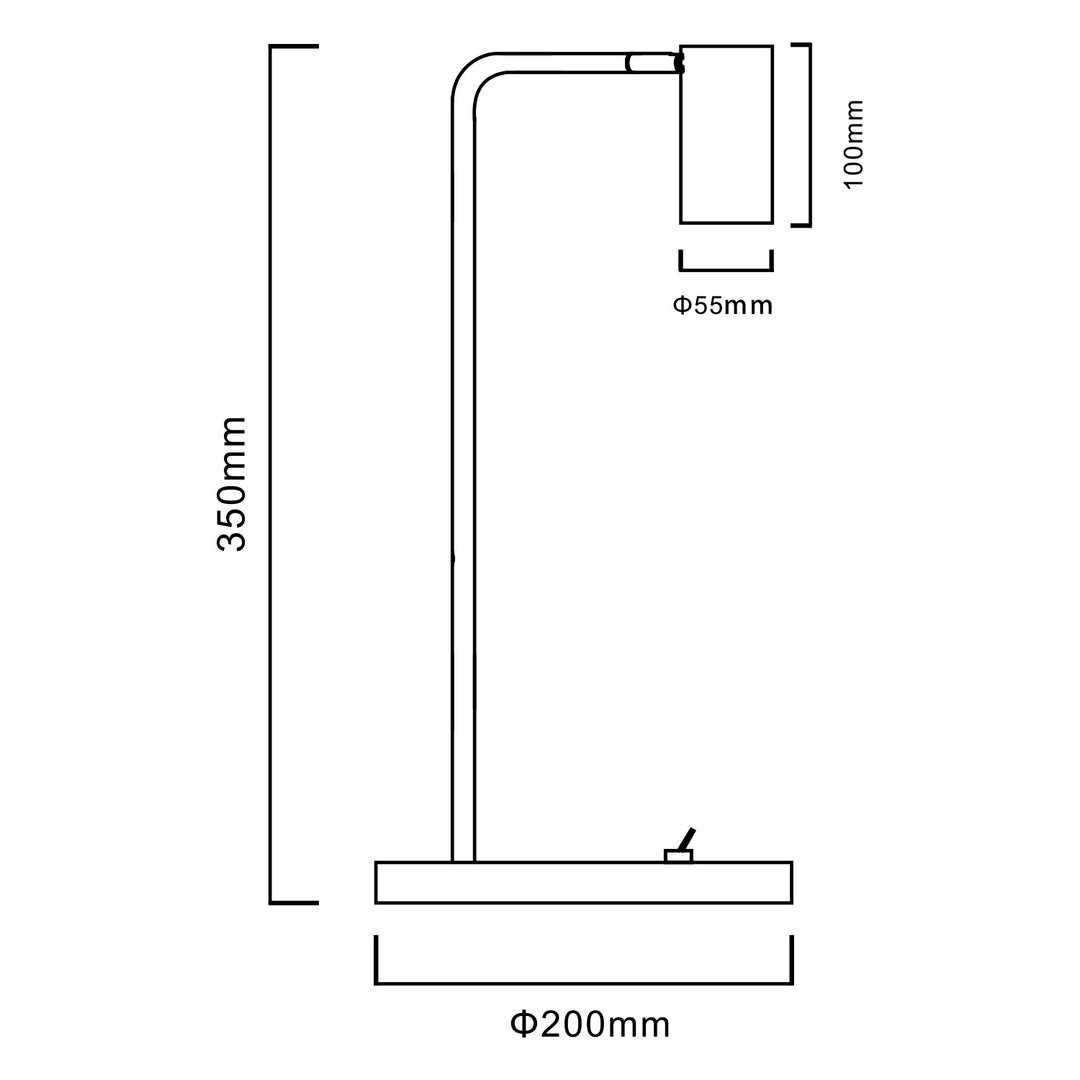 GU10 skrivbordslampa med on/off-strömbrytare svart 55x90mm