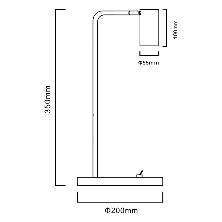 GU10 skrivbordslampa med on/off-strömbrytare svart 55x90mm