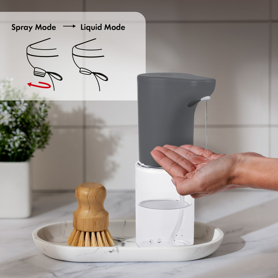 Promedix automatisk dispenser, dispenserbehållare för flytande tvål, desinfektionsvätskor, 300ml, 4xAA, grå, PR-540 GR