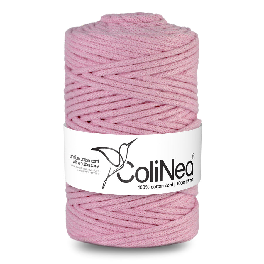 ColiNea, bomullssladd med bomullskärna, flätad, 5mm, 100m, rosa