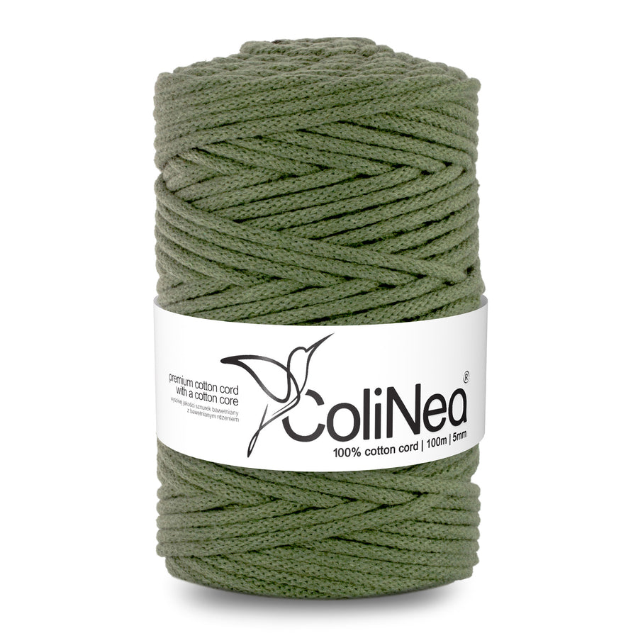 ColiNea, bomullssnöre med bomullskärna, flätat, 5mm, 100m, khaki