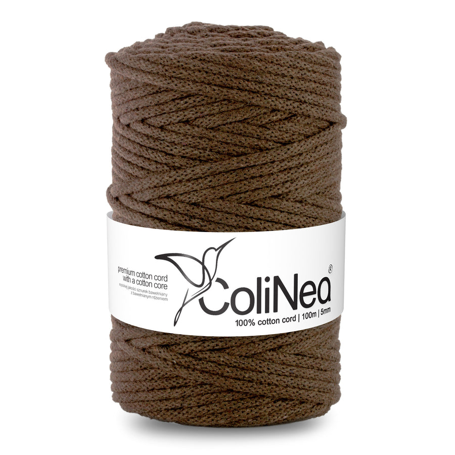 ColiNea, bomullssnöre med bomullskärna, flätat, 5mm, 100m, brun