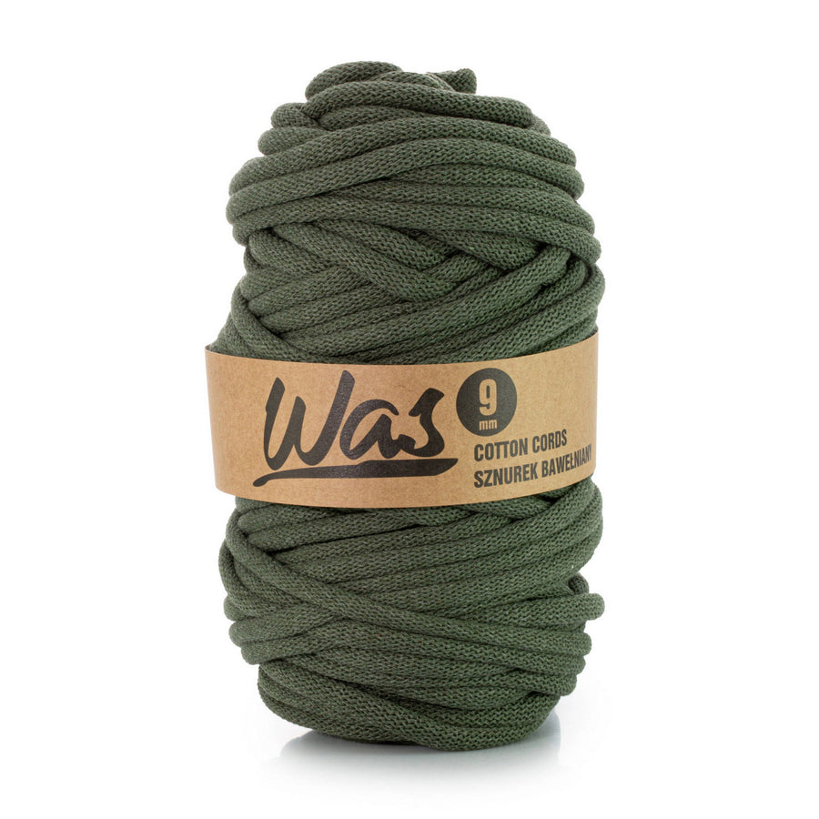 WAS, bomullssnöre med polyesterkärna, flätat, 9mm, 50m, khaki