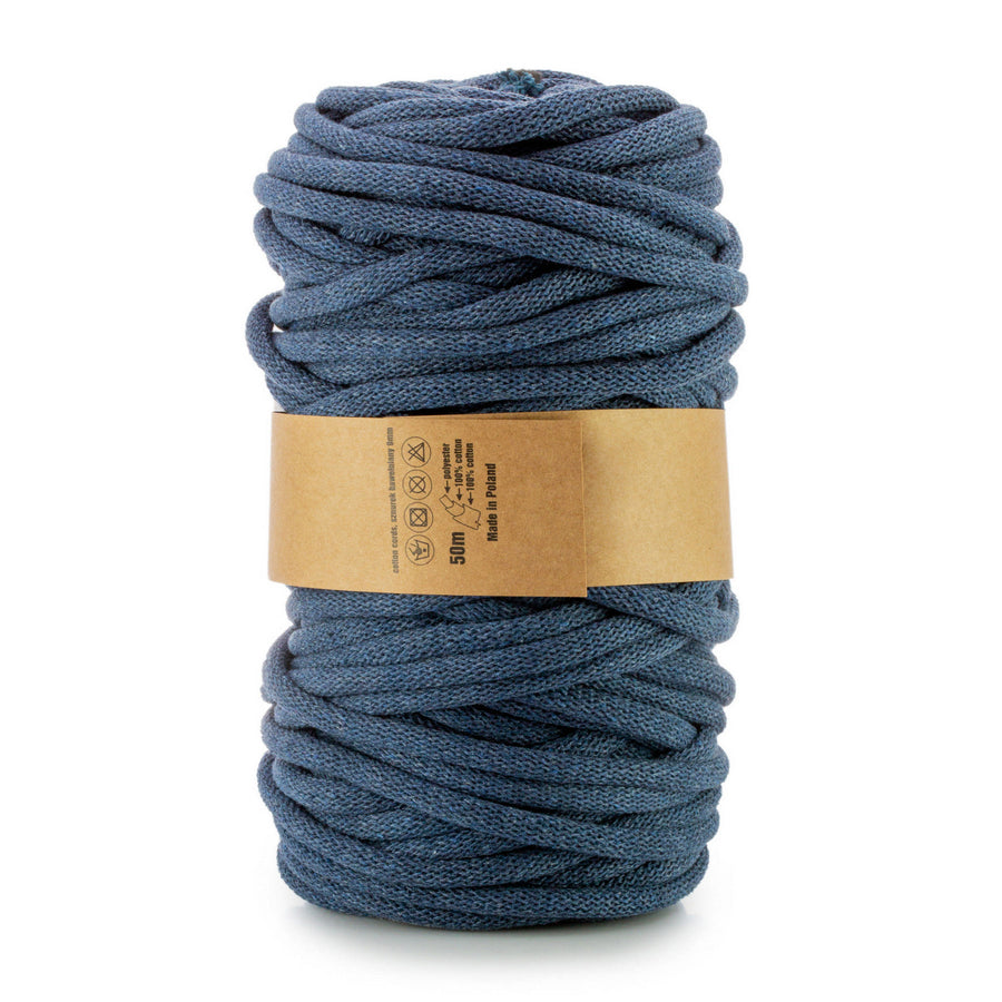 WAS, bomullssnöre med polyesterkärna, flätat, 9mm, 50m, ljus denim