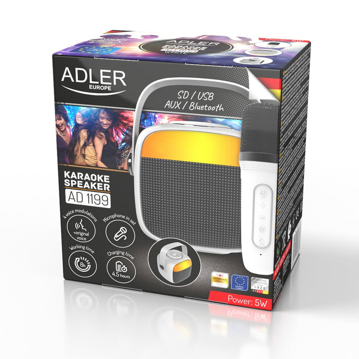 Trådlös högtalare Adler, med mikrofon, för karaoke, Bluetooth, AD 1199 W