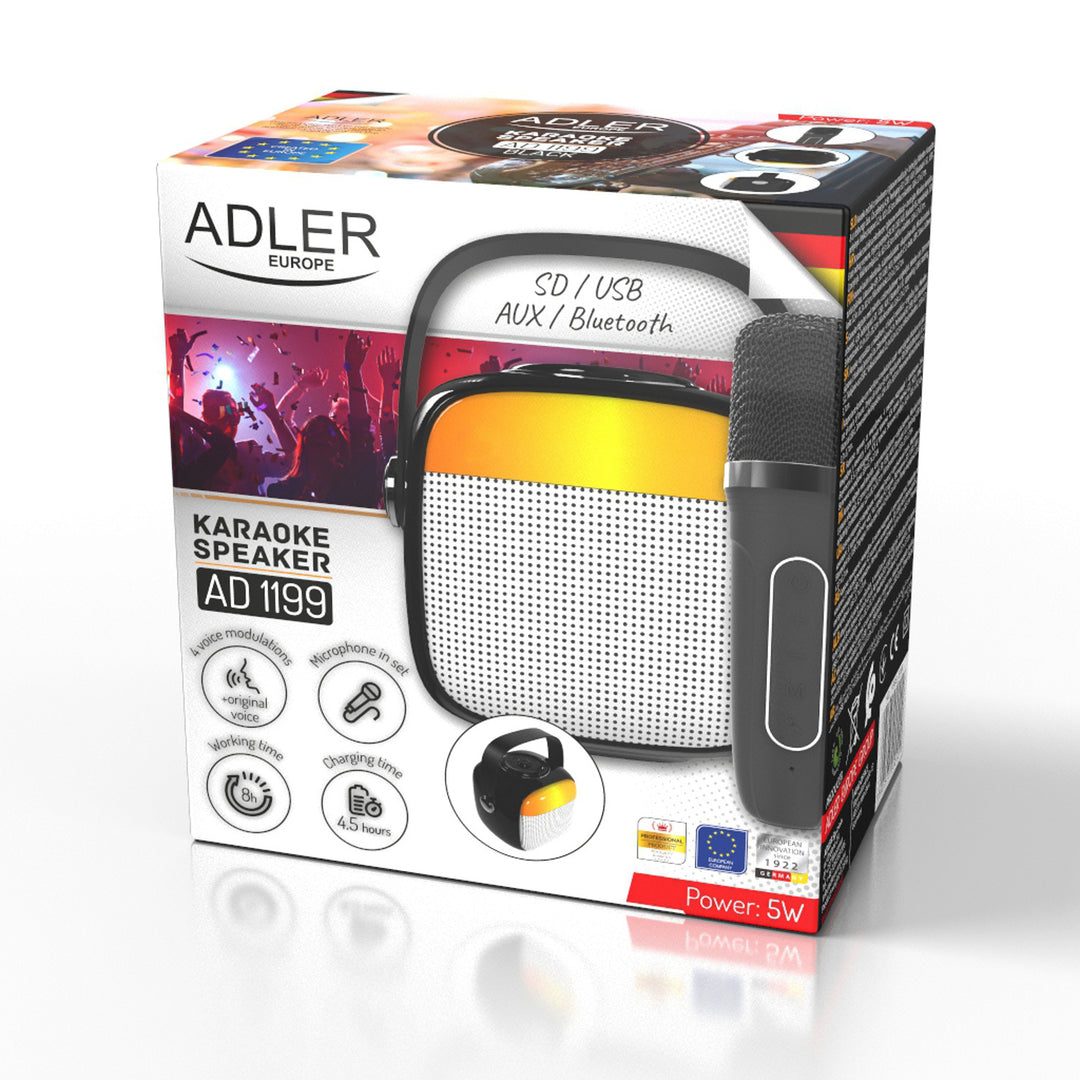 Trådlös högtalare Adler, med mikrofon, för karaoke, Bluetooth, AD 1199 B