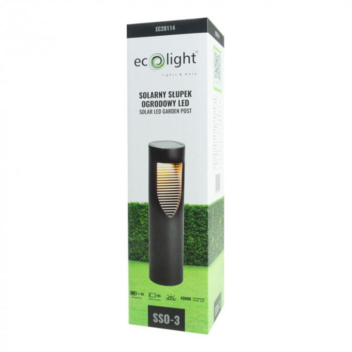 EcoLight LED trädgårdsstolpe, solcell, 4000K, IP54, SSO-3