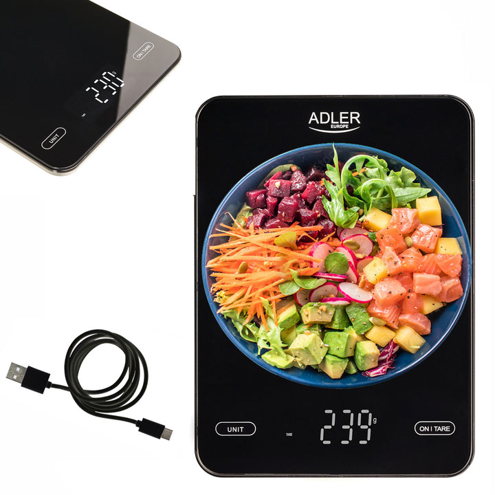 Köksvåg, Adler, svart 10 kg, laddas via USB, AD 3177