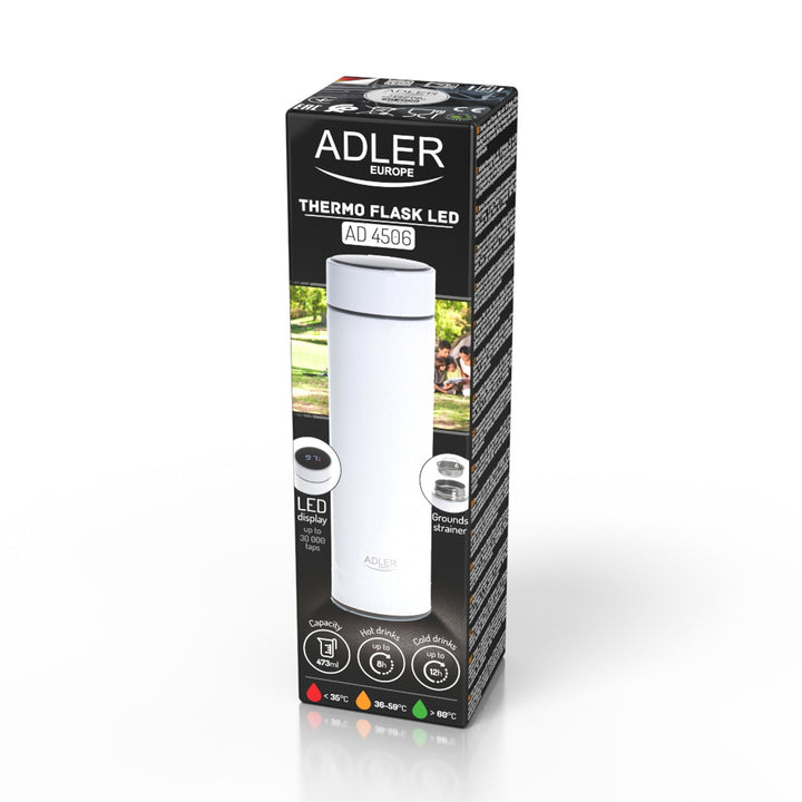 Adler termos, LED-pekskärm, volym 473 ml, färg vit, AD 4506