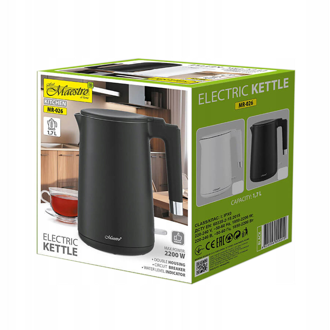 Maestro Electric Kettle, 1800W, 1.7L, Black - Model MR-026