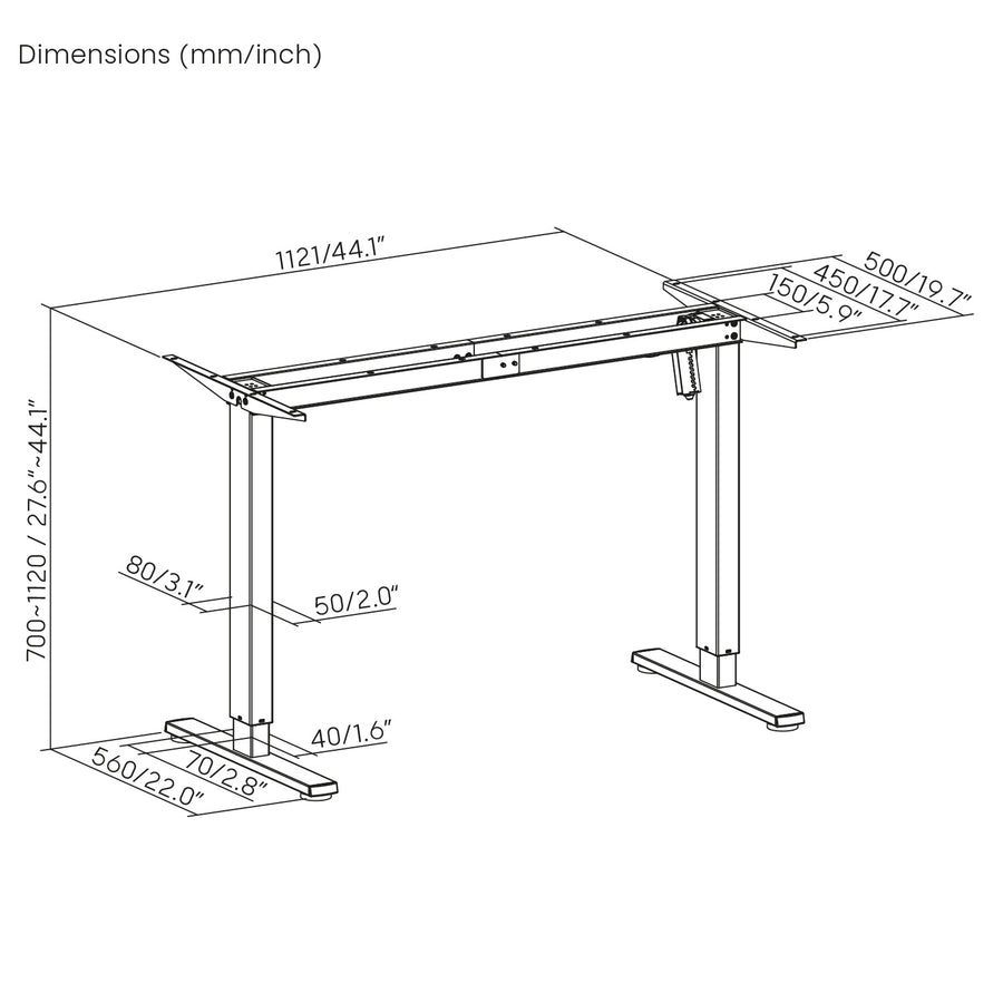 Ergo Office elektriskt höj- och sänkbart skrivbord, maxhöjd 1160mm, max - 80 kg, utan bordsskiva, svart, ER-400 B