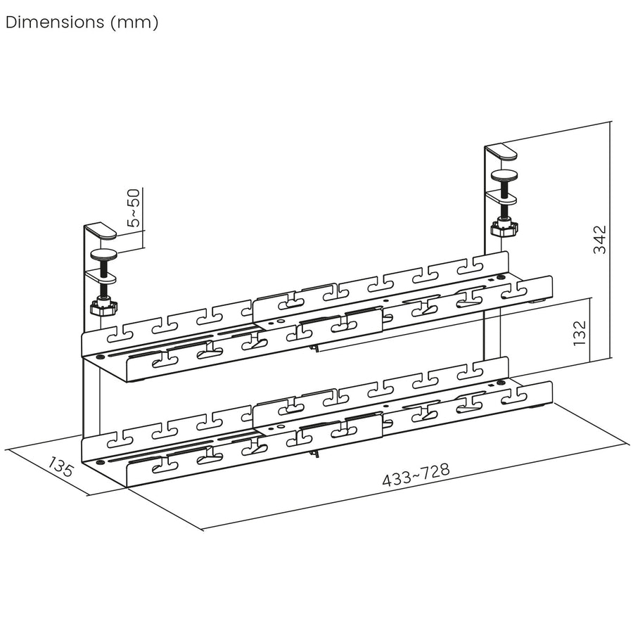 Maclean kabelhanterare under skrivbord, max. belastning 5 kg, max. 728 mm, 2 nivåer, vit, MC-102 W