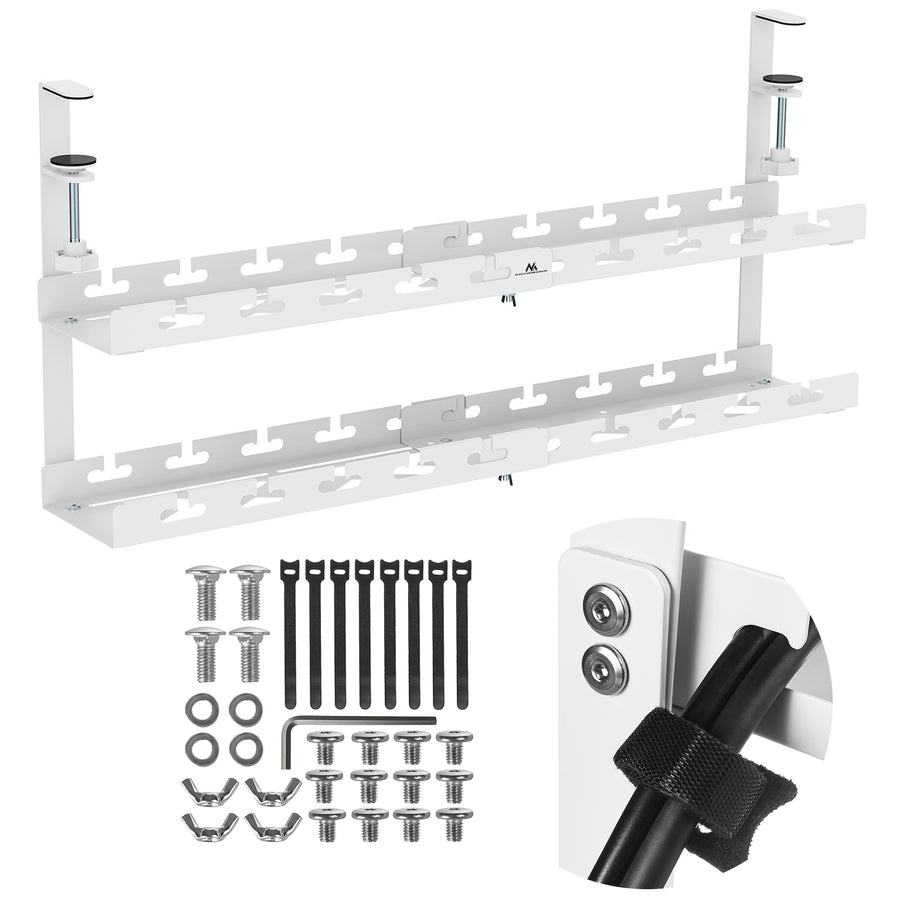 Maclean kabelhanterare under skrivbord, max. belastning 5 kg, max. 728 mm, 2 nivåer, vit, MC-102 W