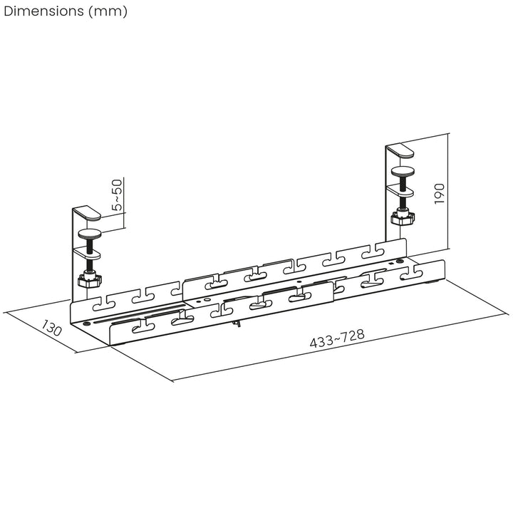 Maclean kabelhanterare under skrivbord, max. belastning 5 kg, max. 728 mm, svart, MC-103 B