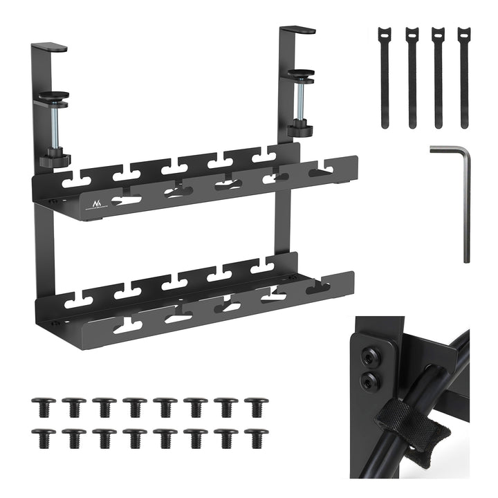 Maclean kabelhanterare under skrivbord, maxbelastning 5 kg, 2 nivåer, svart, MC-104 B
