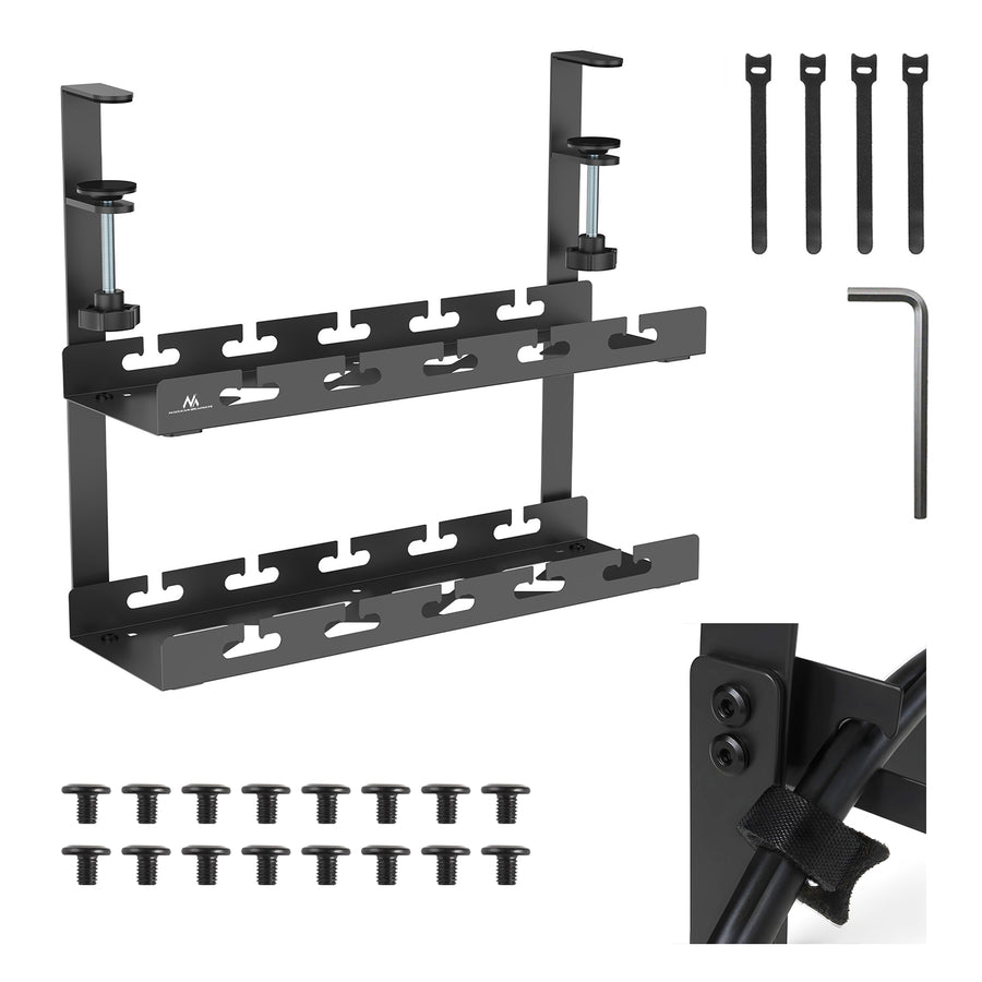 Maclean kabelhanterare under skrivbord, maxbelastning 5 kg, 2 nivåer, svart, MC-104 B