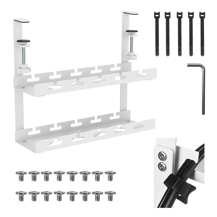 Maclean kabelhanterare under skrivbord, maxbelastning 5 kg, 2 nivåer, vit, MC-104 W