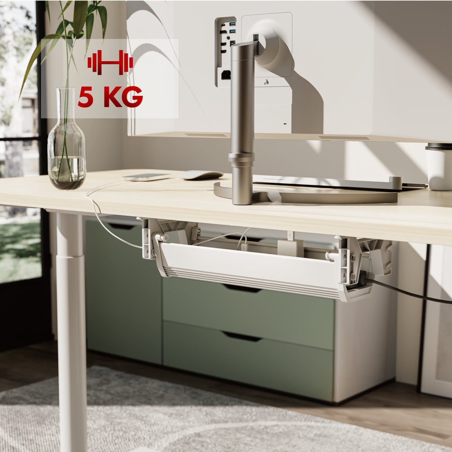 Maclean kabel-/förlängningshanterare under skrivbord, maxbelastning 5 kg, vit, MC-106 W