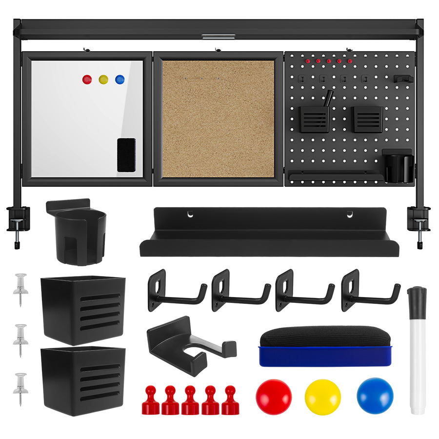 Skrivbordsavdelare/organisatör Ergo Office, max. belastning 10kg, vit och korktavla, bredd 1250mm, svart,ER-300 B