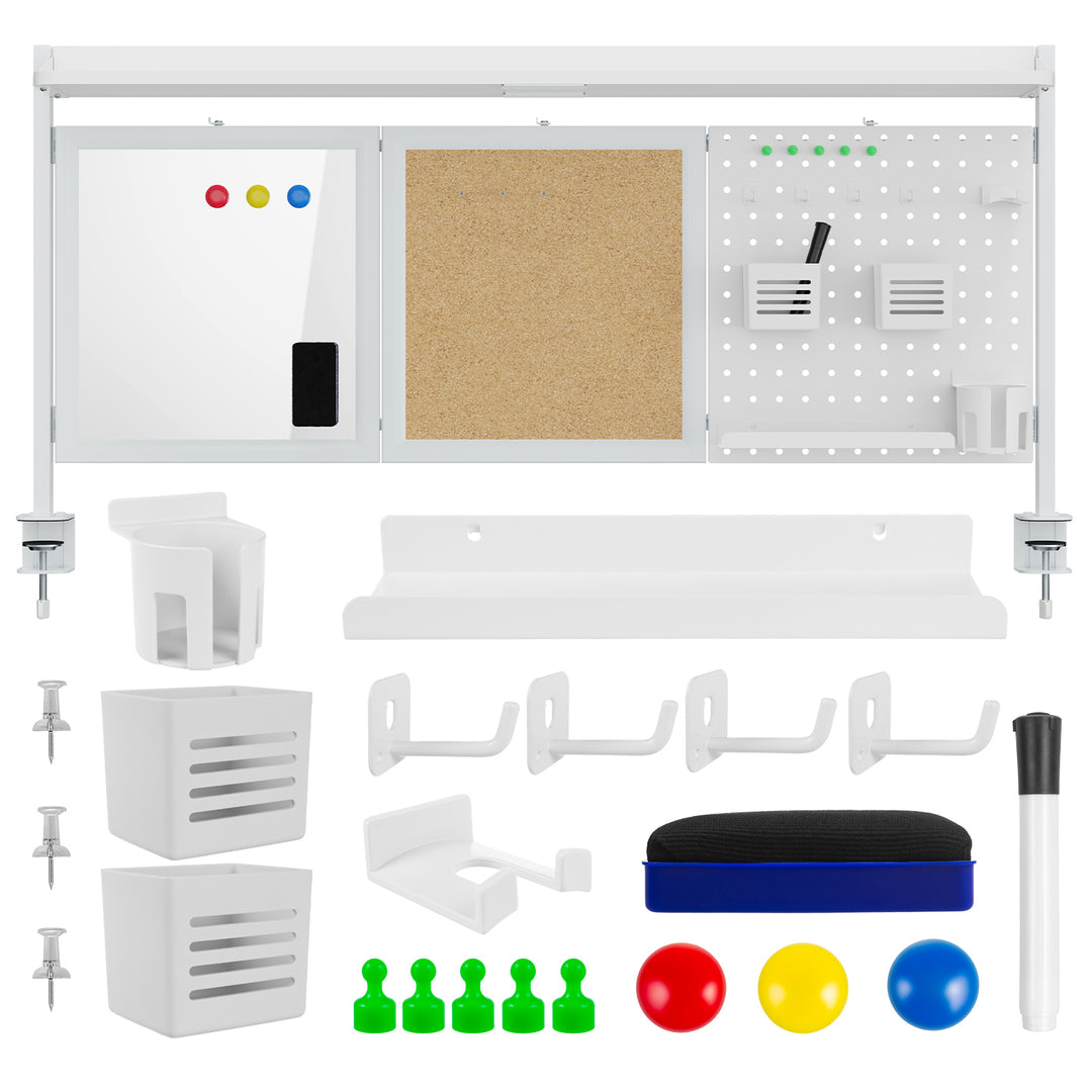 Skrivbordsavdelare/organisatör Ergo Office, maxbelastning 10 kg, vit och korkskiva, bredd 1250 mm, vit, ER-300 W