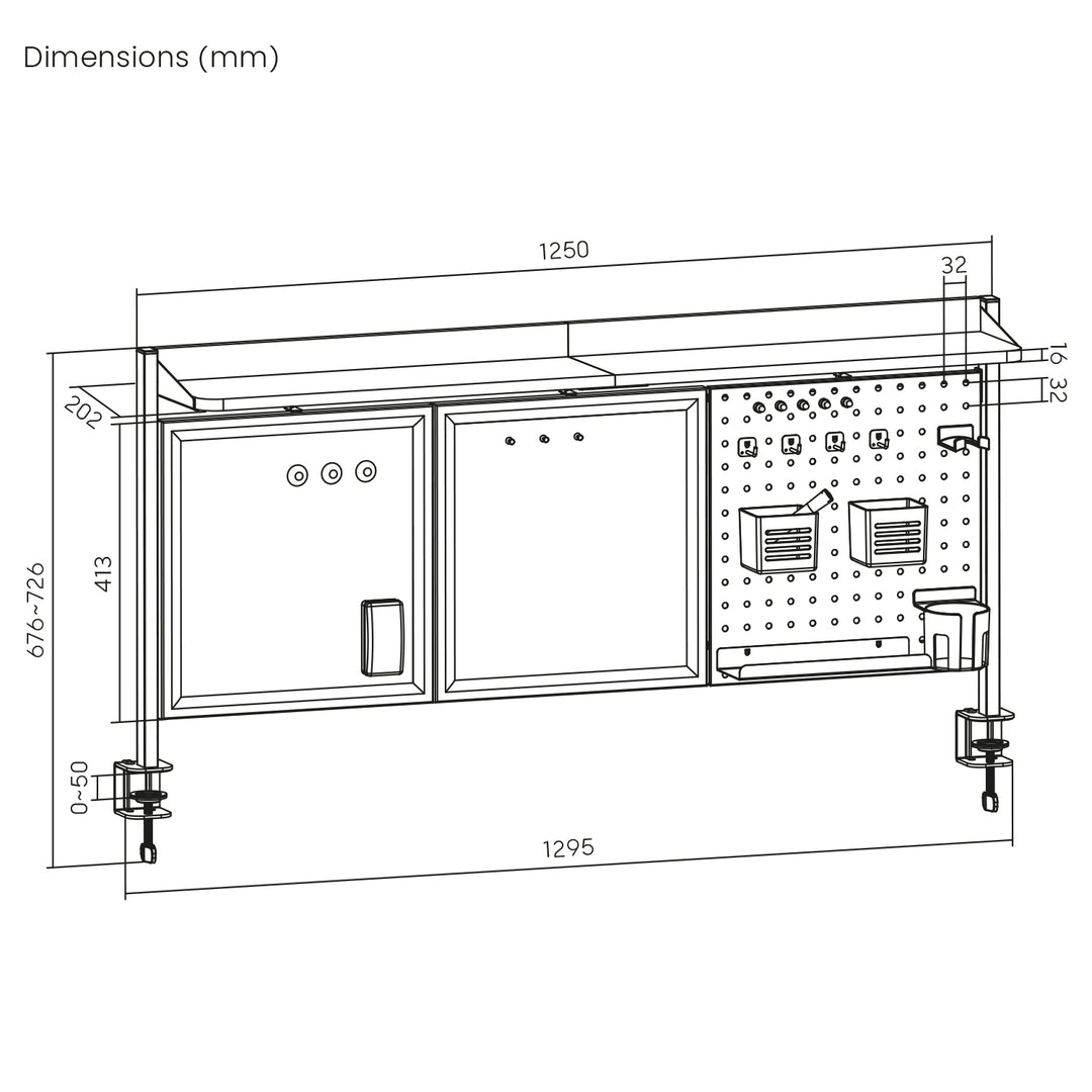 Skrivbordsavdelare/organisatör Ergo Office, maxbelastning 10 kg, vit och korkskiva, bredd 1250 mm, vit, ER-300 W