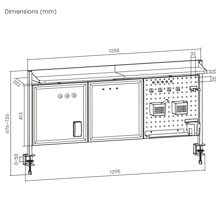 Skrivbordsavdelare/organisatör Ergo Office, maxbelastning 10 kg, vit och korkskiva, bredd 1250 mm, vit, ER-300 W