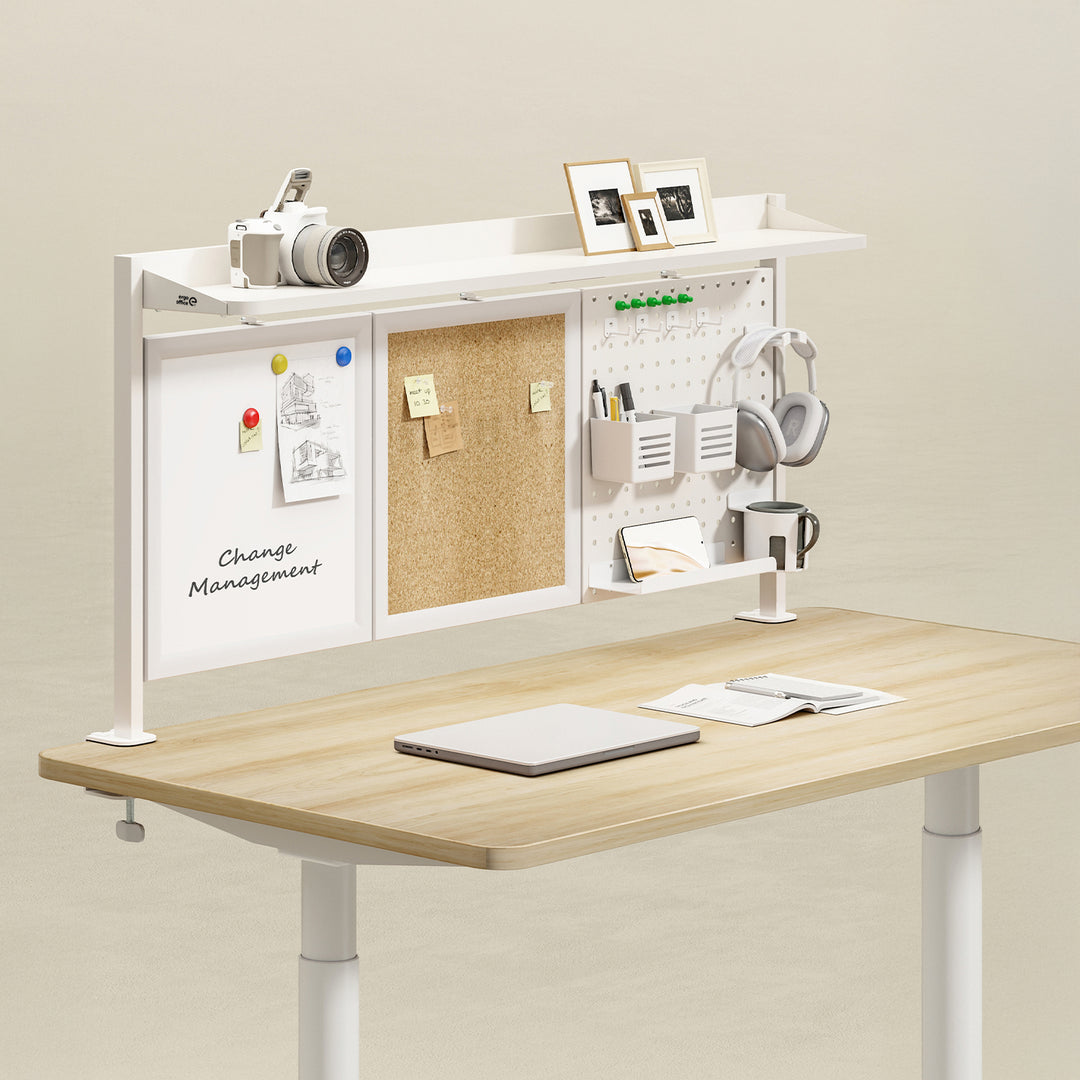 Skrivbordsavdelare/organisatör Ergo Office, maxbelastning 10 kg, vit och korkskiva, bredd 1250 mm, vit, ER-300 W