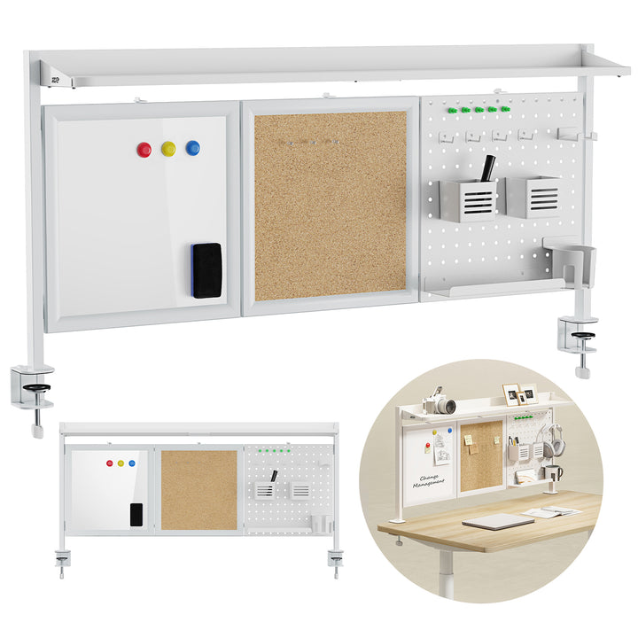 Skrivbordsavdelare/organisatör Ergo Office, maxbelastning 10 kg, vit och korkskiva, bredd 1250 mm, vit, ER-300 W
