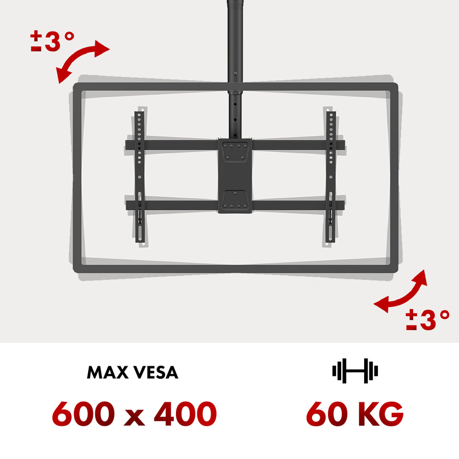 Takfäste för Maclean TV, max. belastning 60 kg, 43-86", max VESA 600x400, MC-112 B