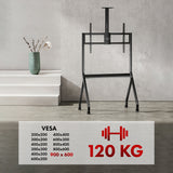 Maclean TV-stativ / vagn, kamerahylla, på hjul, 55-100", maxlast 120kg/10kg hylla, max. VESA 900x600, svart, MC-114 B
